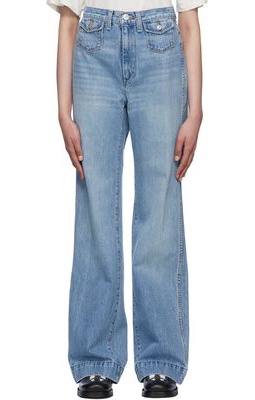 Re/Done Blue 70s Pocket Wide Leg Jeans