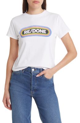 Re/Done Logo Rainbow Cotton Graphic T-Shirt in Optic White