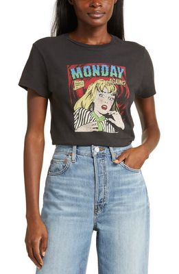Re/Done Monday Again Cotton Graphic T-Shirt in Washed Black