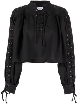 RE/DONE Pirate lace-up linen-blend blouse - Black
