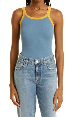 Re/Done Ribbed Tank Top in Steel Blue With Marigold