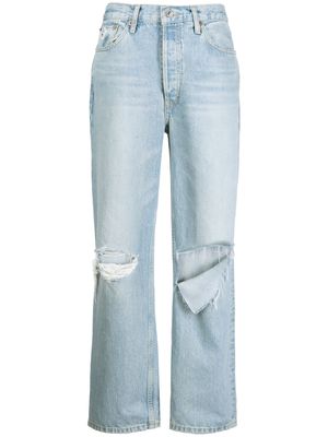 RE/DONE ripped-detail straight-leg jeans - Blue