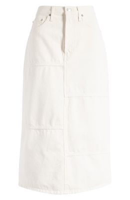 Re/Done Seamed Denim Midi Skirt in Vintage White
