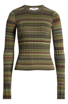 Re/Done Space Dye Stripe Rib Wool Sweater in Green Space Dye