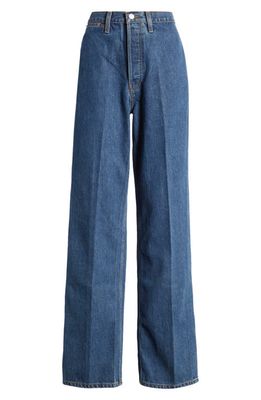 Re/Done Western High Waist Loose Fit Straight Leg Jeans in Rustic Indigo