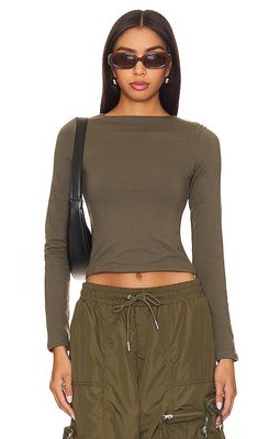 RE ONA Signature Long Sleeve Top in Olive