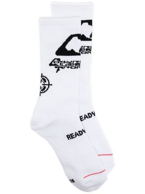 Readymade logo intarsia-knit ribbed socks - White