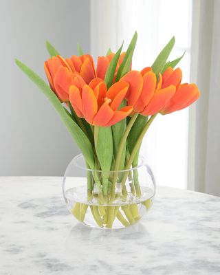 Real Touch Breaking Dawn Tulips 9" Faux Floral Arrangement in Glass Vase