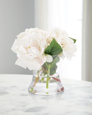 Real Touch Hydrangeas 9" Faux Floral Arrangement in Glass Vase