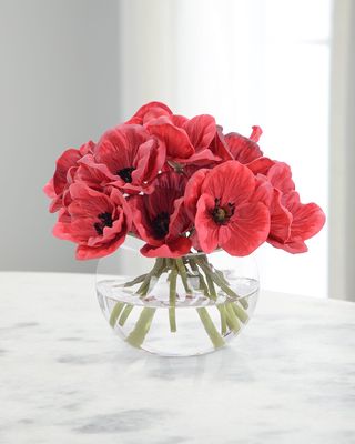 Real Touch Pretty Poppies 7" Faux Floral Arrangement in Glass Vase