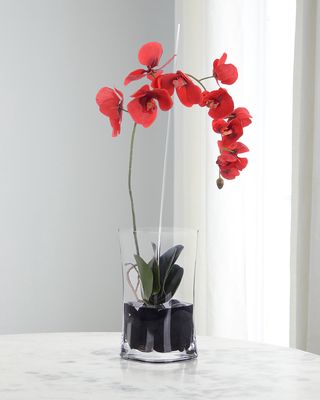 Real Touch Red Jubilee Phalaenopsis Orchids 28" Faux Floral Arrangement in Glass Vase