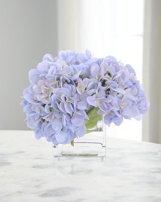 Real Touch Sweet Hydrangea 8" Faux Floral Arrangement in Glass Vase