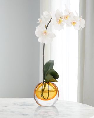 Real Touch Teardrop Orchid 19" Faux Floral Arrangement in a Colored Glass Container