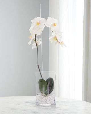 Real Touch White Jubilee Phalaenopsis Orchid 28" Faux Floral Arrangement in Glass Vase