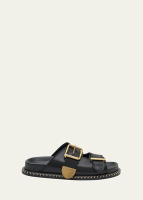 Rebecca Leather Dual Buckle Slide Sandals