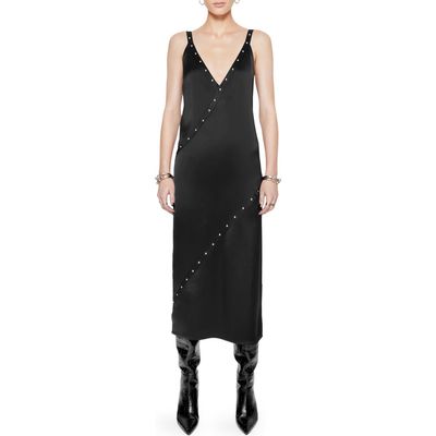 Rebecca Minkoff Camilla Studded Satin Midi Dress in True Black 