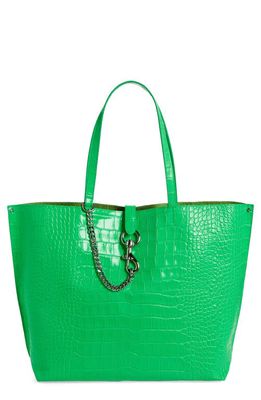 Rebecca Minkoff Large Megan Soft Croc Embossed Leather Tote in Neon Green