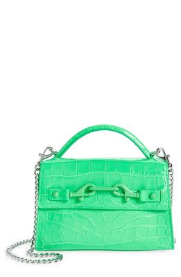 Rebecca Minkoff Lou Top Handle Croc Embossed Leather Crossbody Bag in Neon Green