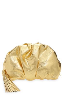 Rebecca Minkoff Ruched Faux Leather Clutch in Solid Gold