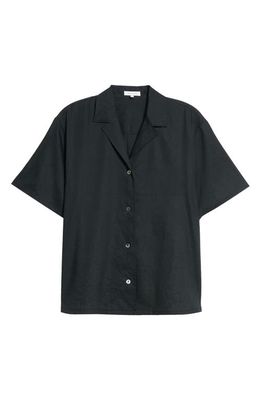 Rebecca Taylor Cabana Short Sleeve Linen Blend Shirt in Black 