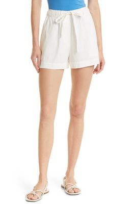 Rebecca Taylor High Waist Linen Blend Drawstring Shorts in Full Moon