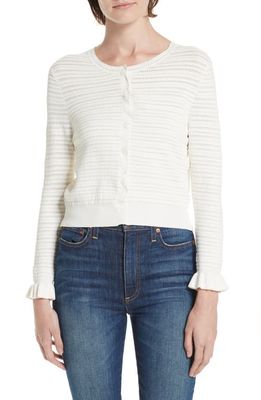 Rebecca Taylor Pointelle Mix Cardigan in Snow