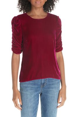 Rebecca Taylor Ruched Sleeve Velvet Top in Cranberry