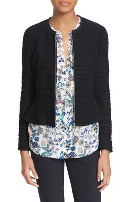 Rebecca Taylor Texture Knit Zip Front Fitted Jacket in Black