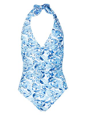 Rebecca Vallance abstract-print halterneck swimsuit - Blue