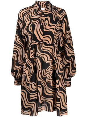 Rebecca Vallance abstract-print silk shift dress - Brown