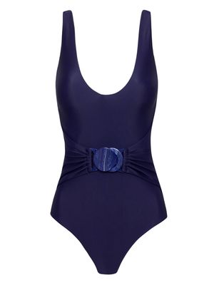 Rebecca Vallance Alba belted V-neck swimsuit - Blue