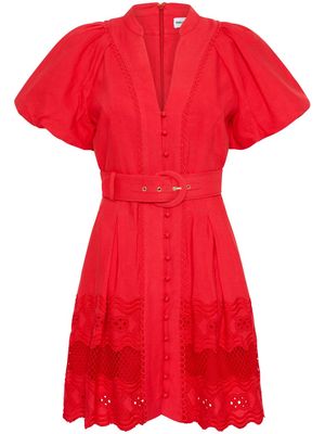 Rebecca Vallance belted lace-embroidery minidress - Red