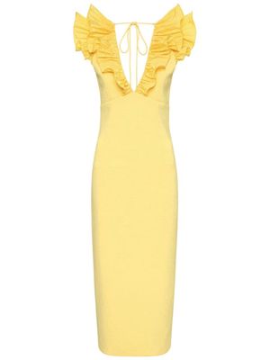 Rebecca Vallance Chloe ruffle-shoulder midi dress - Yellow