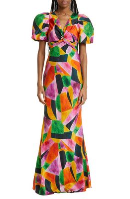Rebecca Vallance Copacabana Silk Puff Sleeve Maxi Dress in Print
