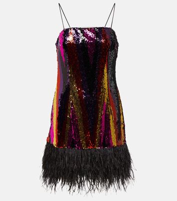 Rebecca Vallance Feather-trimmed sequined minidress
