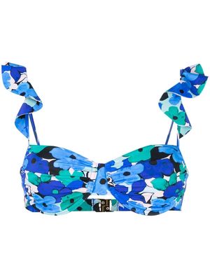 Rebecca Vallance floral-print ruffled bikini top - Blue