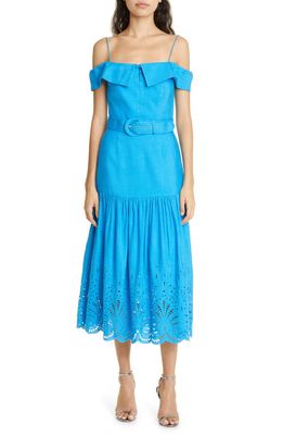 Rebecca Vallance Isidora Belted Linen & Cotton Midi Dress in Blue