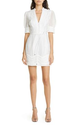 Rebecca Vallance Juileta Lace Appliqué Linen & SIlk A-Line Minidress in White