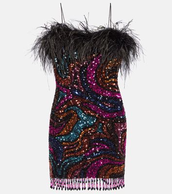 Rebecca Vallance Kiki sequined feather-trimmed minidress