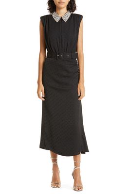 Rebecca Vallance Lorraine Crystal Collar Sleeveless Dot Jacquard Dress in Black