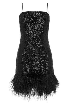 Rebecca Vallance Missing Hours Sequin & Feather Dress in Black