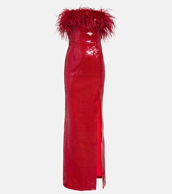 Rebecca Vallance Nika sequined feather-trimmed gown