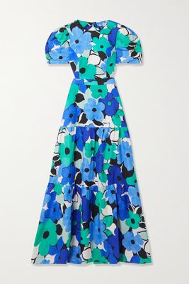 Rebecca Vallance - Puglia Open-back Floral-print Linen-blend Maxi Dress - Blue