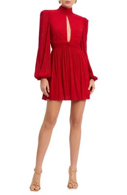 Rebecca Vallance Samantha Keyhole Long Sleeve Plissé Recycled Polyester Minidress in Red