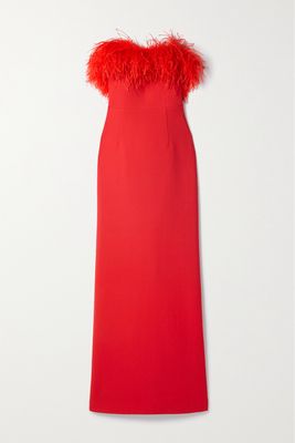Rebecca Vallance - Scarlett Strapless Feather-trimmed Cady Gown - Red