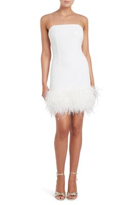 Rebecca Vallance Sylvie Sequin Feather Cocktail Dress in Off White