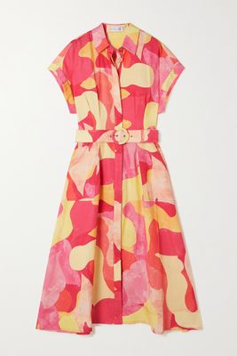 Rebecca Vallance - Toretta Belted Printed Linen-blend Shirt Dress - Pink