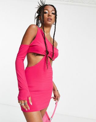 Rebellious Fashion bodycon mini dress with slash detail in hot pink