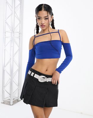 Rebellious Fashion crop top with strap details in cobalt-Blue