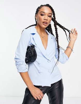 Rebellious Fashion double breasted blazer in light blue - part of a set
